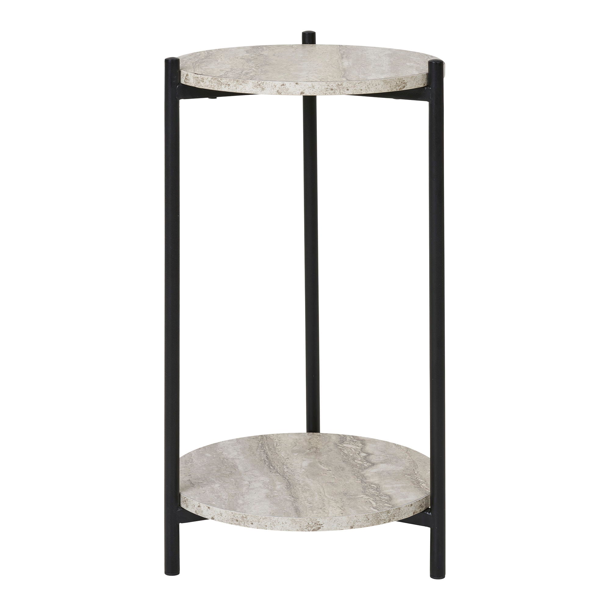 House Nordic - Leuven bijzettafel - rond Ø27 cm blad met warme beige travertijnlook en matzwarte stalen poten